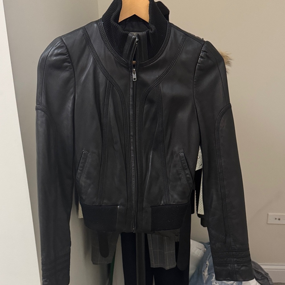 Hinge Black Cropped Leather Jacket